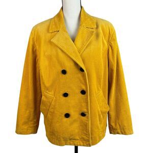 Liz Claiborne Women's Corduroy Jacket Size 1X Yellow Double Breasted Casual Coat